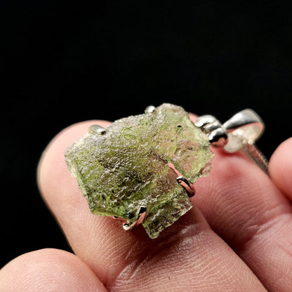 Genuine Moldavite Pendant, Authentic Moldavite Tektite Sterling Silver Jewelry