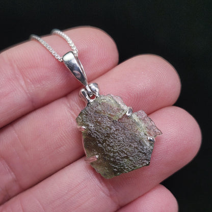 Genuine Moldavite Pendant, Authentic Moldavite Tektite Sterling Silver Jewelry