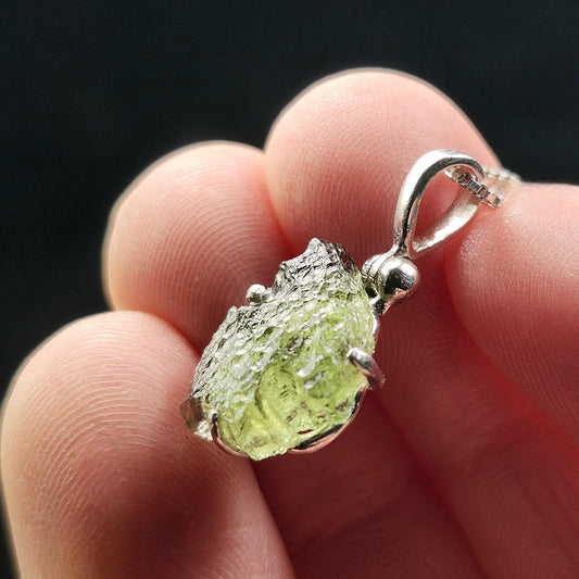 Moldavite Pendant, Authentic Moldavite Tektite Sterling Silver Jewelry