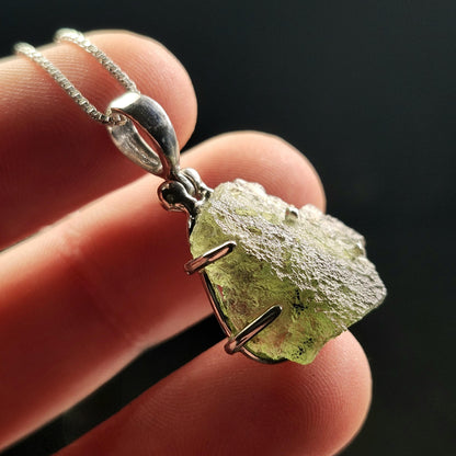 Genuine Moldavite Pendant, Authentic Moldavite Tektite Sterling Silver Jewelry