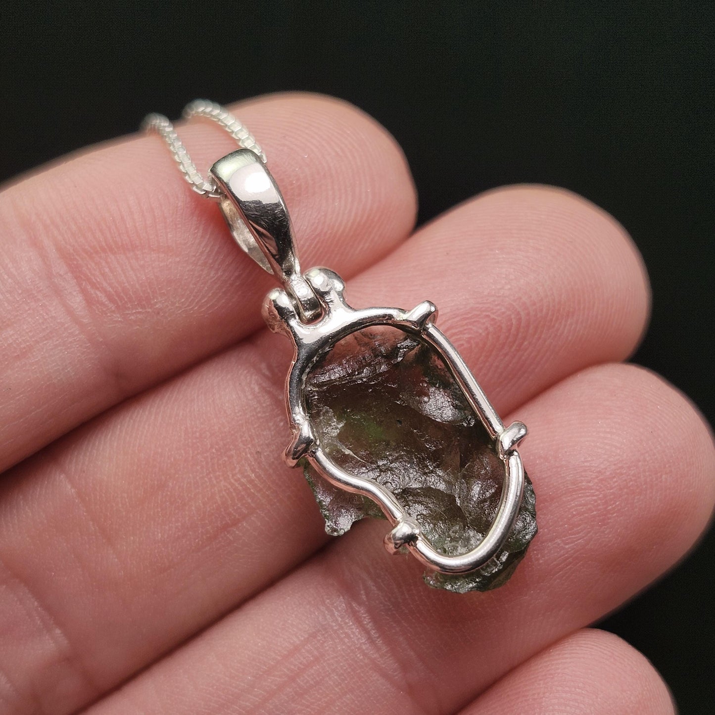 Genuine Moldavite Pendant, Green Tektite Sterling Silver Jewelry