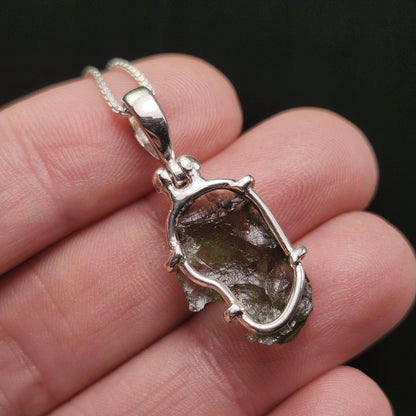 Genuine Moldavite Pendant, Green Tektite Sterling Silver Jewelry