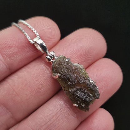 Genuine Moldavite Pendant, Authentic Moldavite Tektite Sterling Silver Jewelry