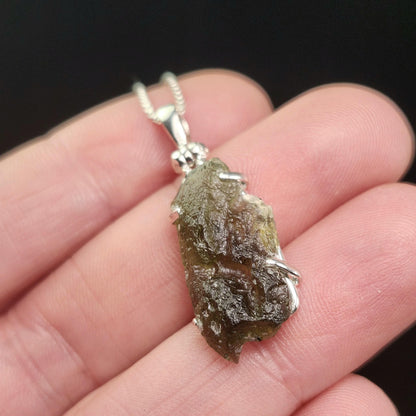 Genuine Moldavite Pendant, Authentic Moldavite Tektite Sterling Silver Jewelry