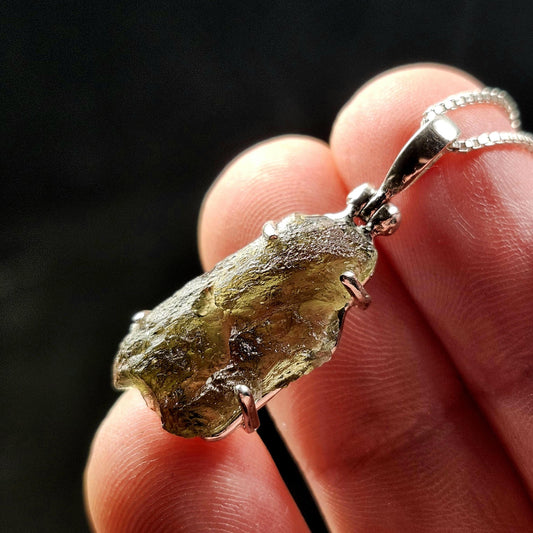 Genuine Moldavite Pendant, Authentic Moldavite Tektite Sterling Silver Jewelry