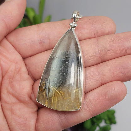 Hematite Rutile Star Quartz Pendant, Rutilated Brazilian Sterling Silver Crystal Necklace