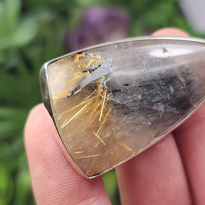 Hematite Rutile Star Quartz Pendant, Rutilated Brazilian Sterling Silver Crystal Necklace