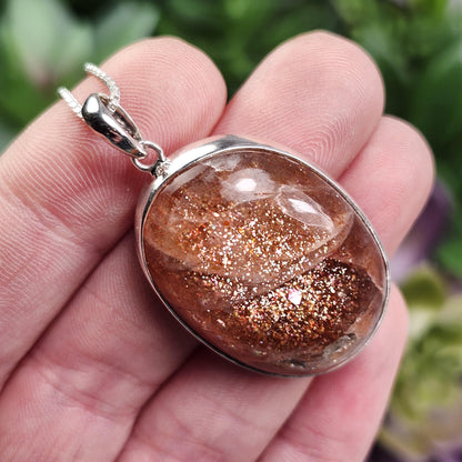 Rainbow Sunstone Pendant, Polished Sunstone Sterling Silver Necklace