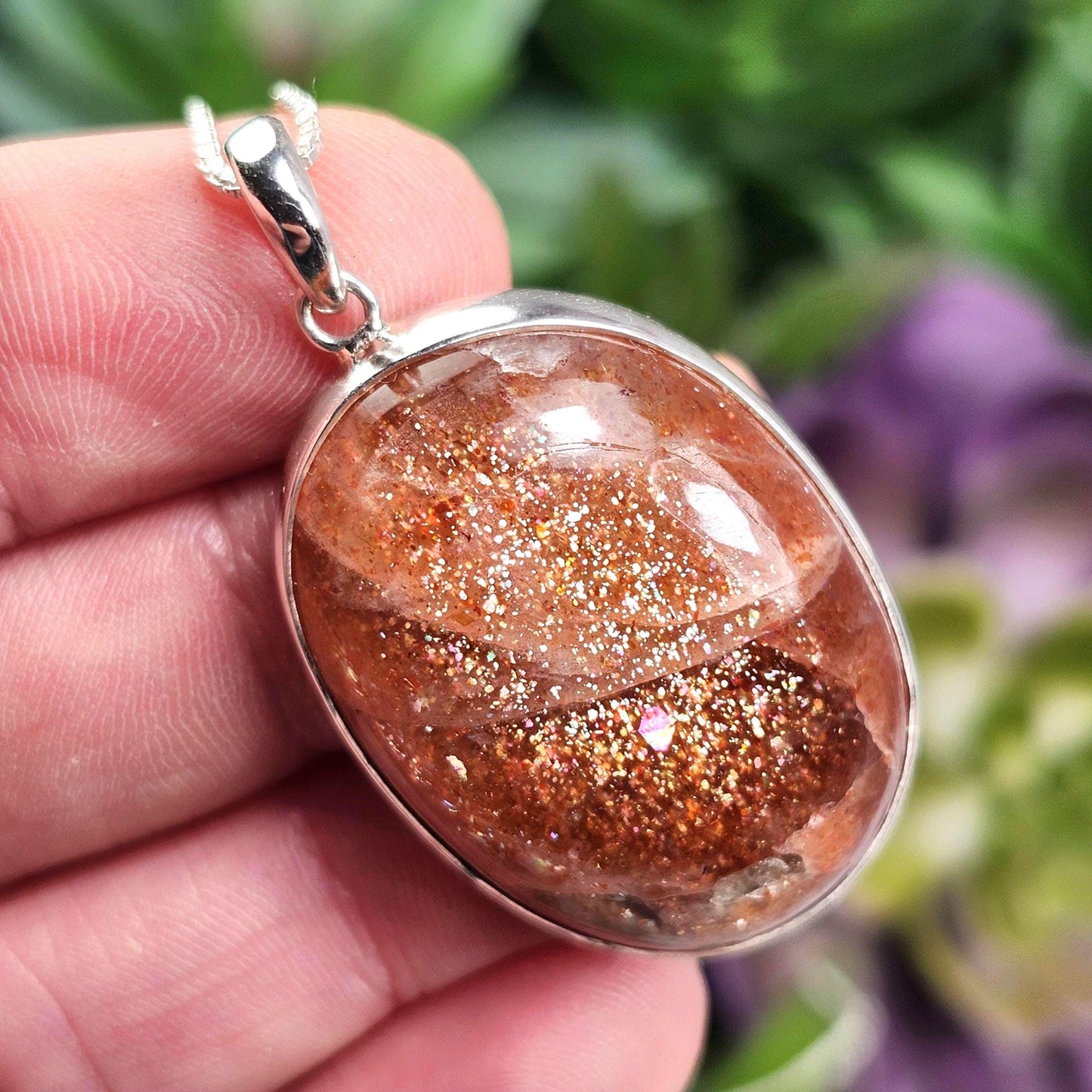 Rainbow Sunstone Pendant, Polished Sunstone Sterling Silver Necklace