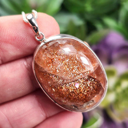 Rainbow Sunstone Pendant, Polished Sunstone Sterling Silver Necklace