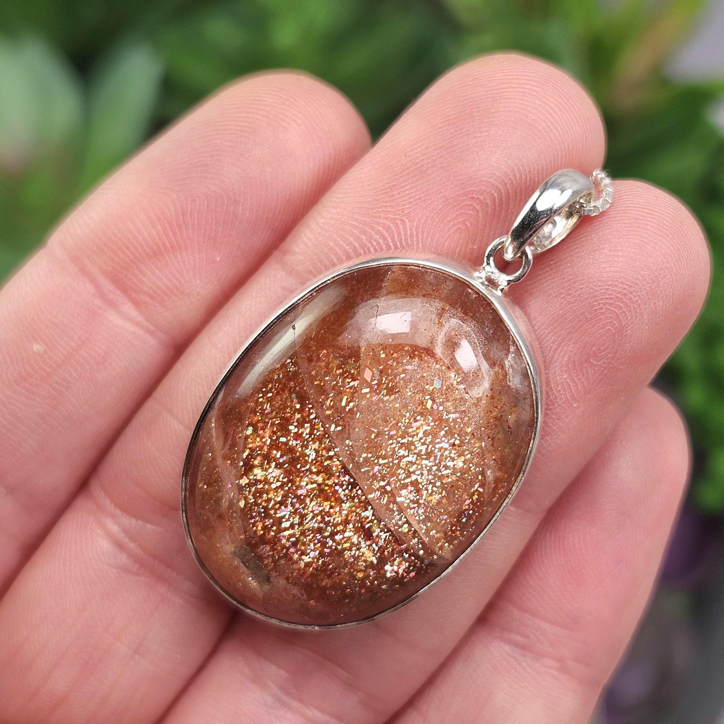 Rainbow Sunstone Pendant, Polished Sunstone Sterling Silver Necklace