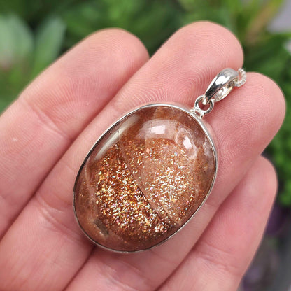 Rainbow Sunstone Pendant, Polished Sunstone Sterling Silver Necklace