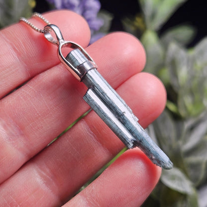 Blue Tourmaline Crystal Pendant, Blue Tourmaline Sterling Silver Necklace