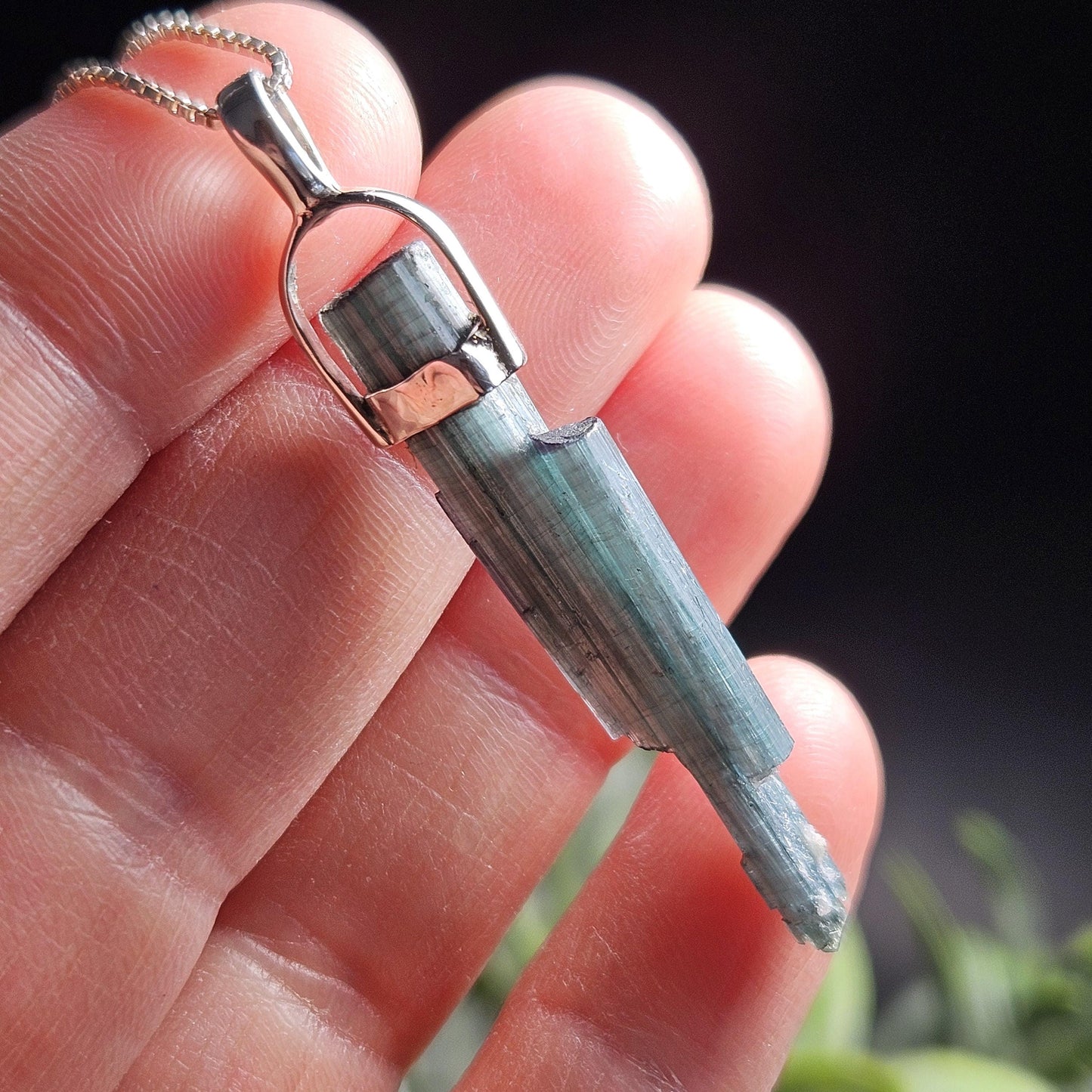 Blue Tourmaline Crystal Pendant, Blue Tourmaline Sterling Silver Necklace