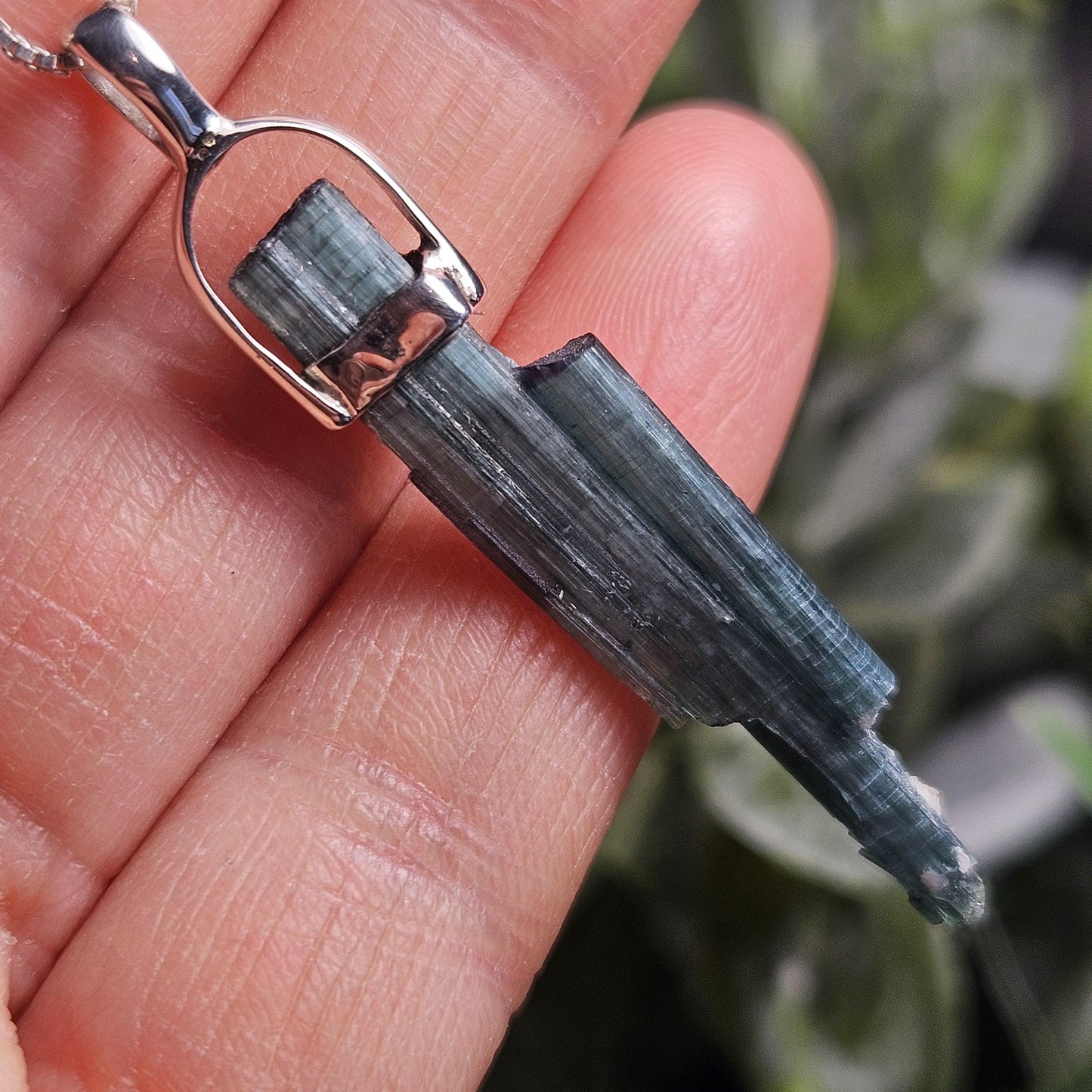 Blue Tourmaline Crystal Pendant, Blue Tourmaline Sterling Silver Necklace