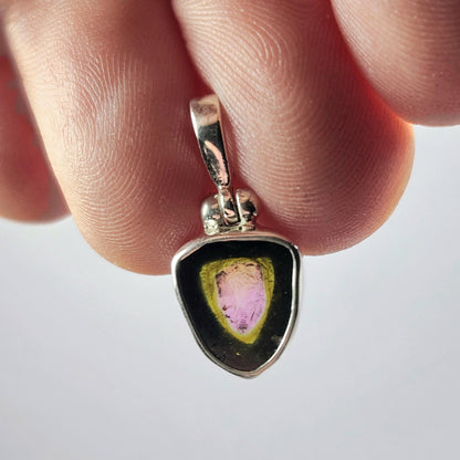 Watermelon Tourmaline Slice Pendant, Sterling Silver Tourmaline Necklace