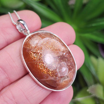 Rainbow Sunstone Pendant, Polished Sunstone Sterling Silver Necklace