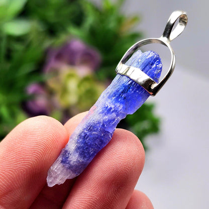 Bi Color Blue Tanzanite Pendant, Sterling Silver Tanzanite Crystal Necklace