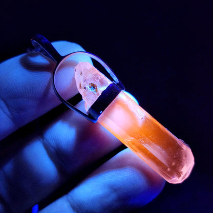 UV Reactive Spodumene with Spessartine Garnet Pendant, Sterling Silver Crystal Necklace