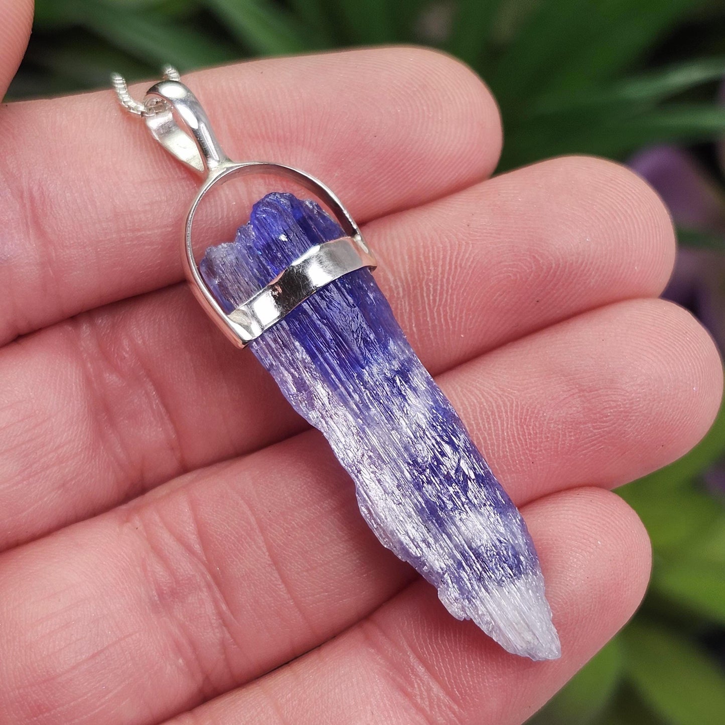 Bi Color Blue Tanzanite Pendant, Sterling Silver Tanzanite Crystal Necklace