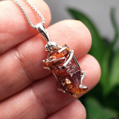 Orange Zincite Pendant, Sterling Silver Polish Zincite Crystal Necklace
