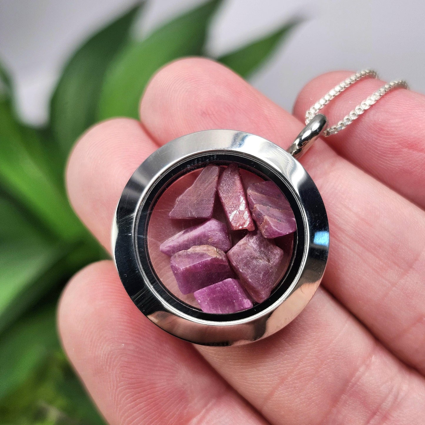 Ruby Crystal Pendant, UV Reactive Ruby Locket Necklace