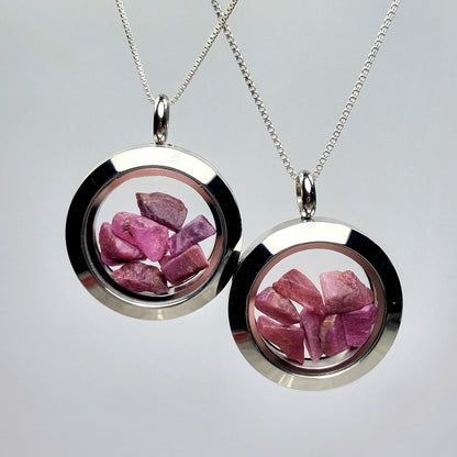 Ruby Crystal Pendant, UV Reactive Ruby Locket Necklace