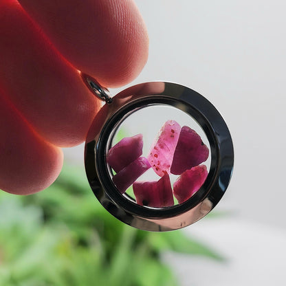 Ruby Crystal Pendant, UV Reactive Ruby Locket Necklace