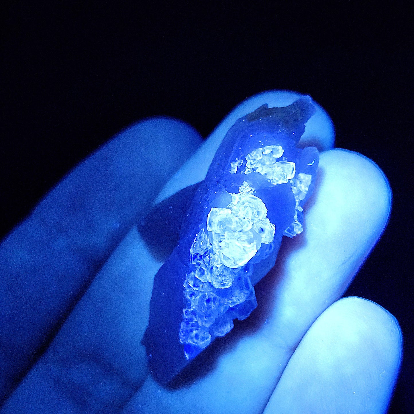 UV Reactive Fluorite on Quartz, Fluorescent Fluorite & Quartz