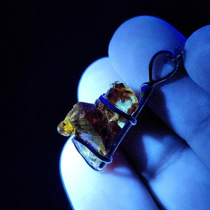 Orange Zincite Pendant, Sterling Silver Polish Zincite Crystal Necklace