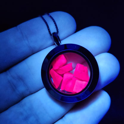 Ruby Crystal Pendant, UV Reactive Ruby Locket Necklace