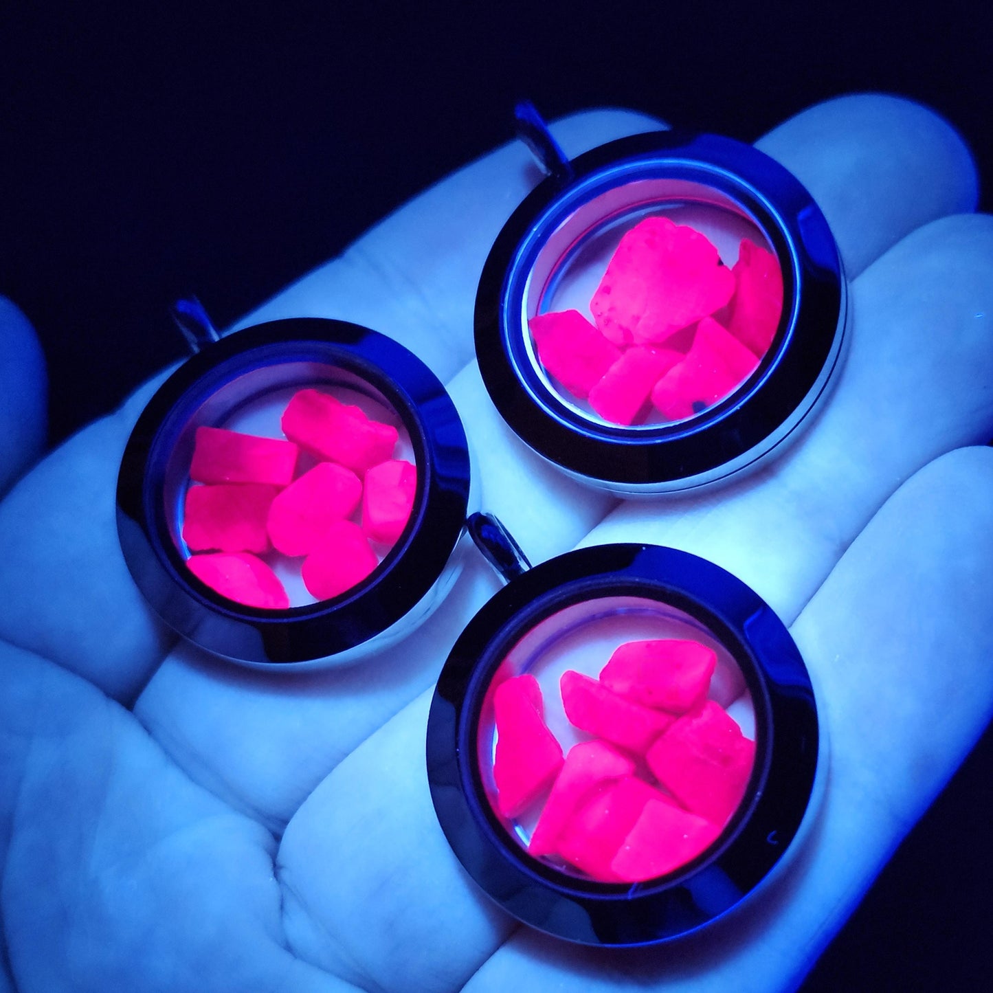 Ruby Crystal Pendant, UV Reactive Ruby Locket Necklace