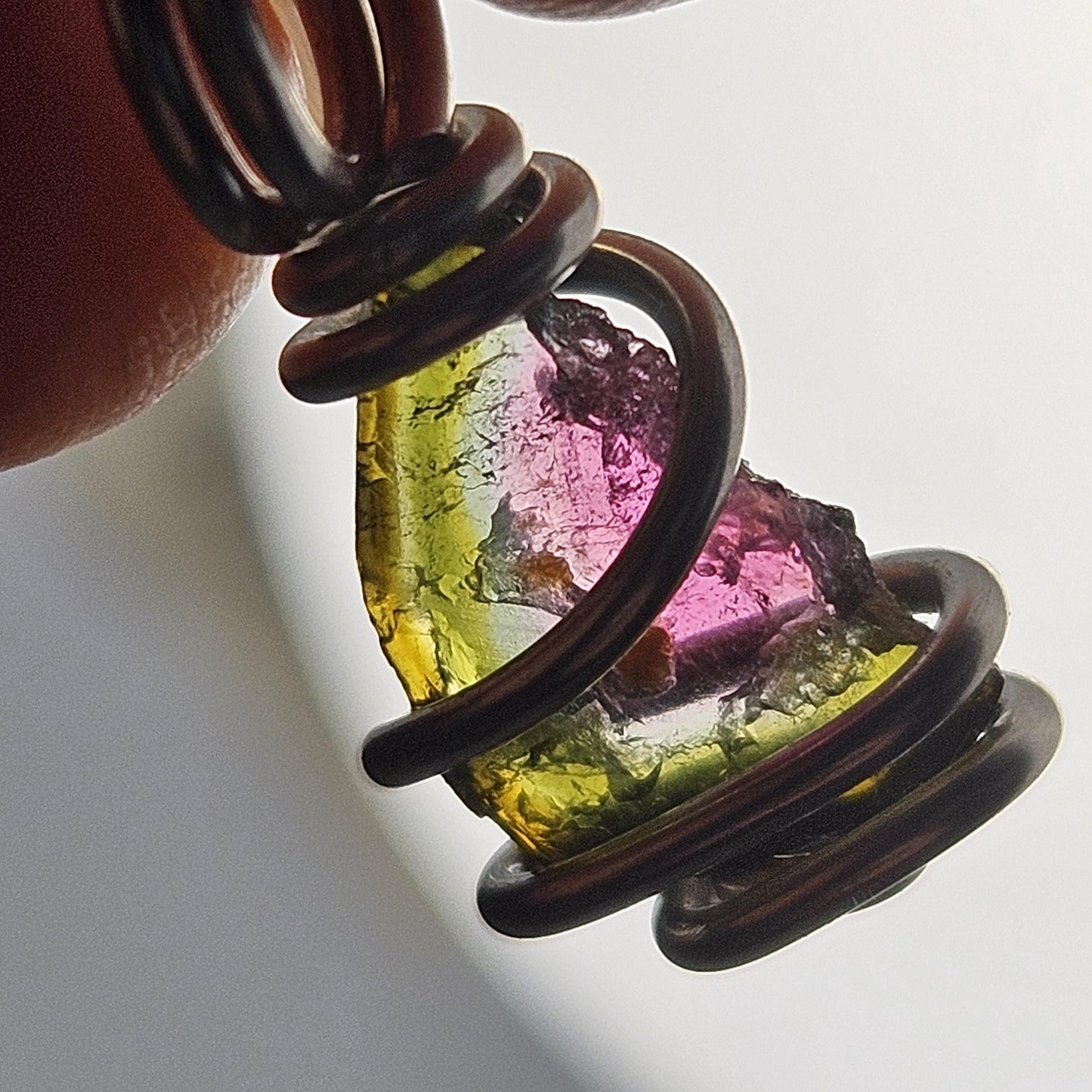 Watermelon Tourmaline Slice Pendant, Sterling Silver Tourmaline Necklace