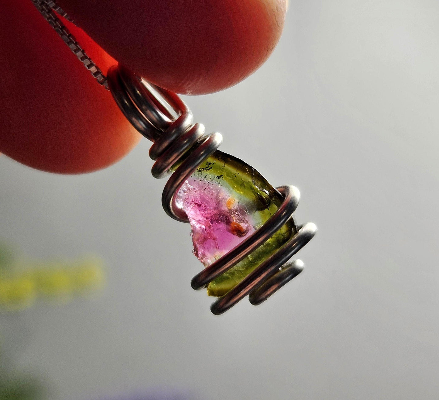 Watermelon Tourmaline Slice Pendant, Sterling Silver Tourmaline Necklace