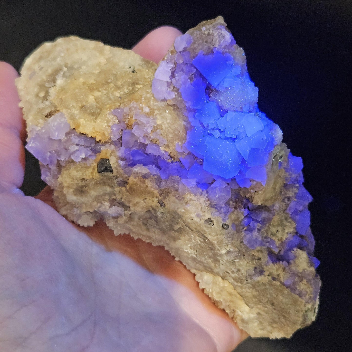 Bingham Blue Fluorite Crystal 352g, UV Reactive, Cubic Fluorite Cluster, Blanchard Mine