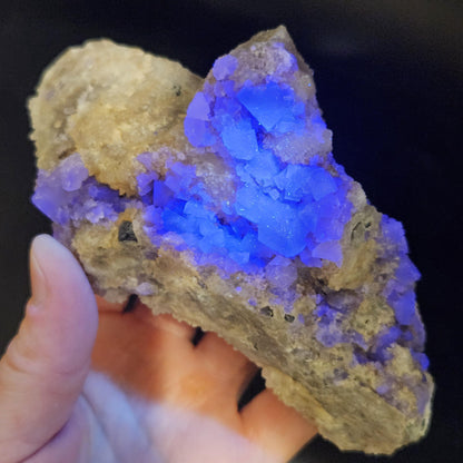 Bingham Blue Fluorite Crystal 352g, UV Reactive, Cubic Fluorite Cluster, Blanchard Mine
