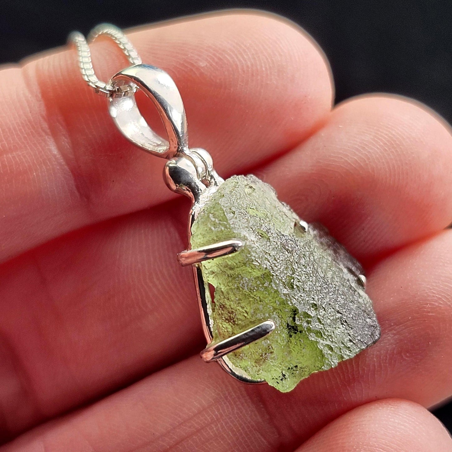Genuine Moldavite Pendant, Authentic Moldavite Tektite Sterling Silver Jewelry