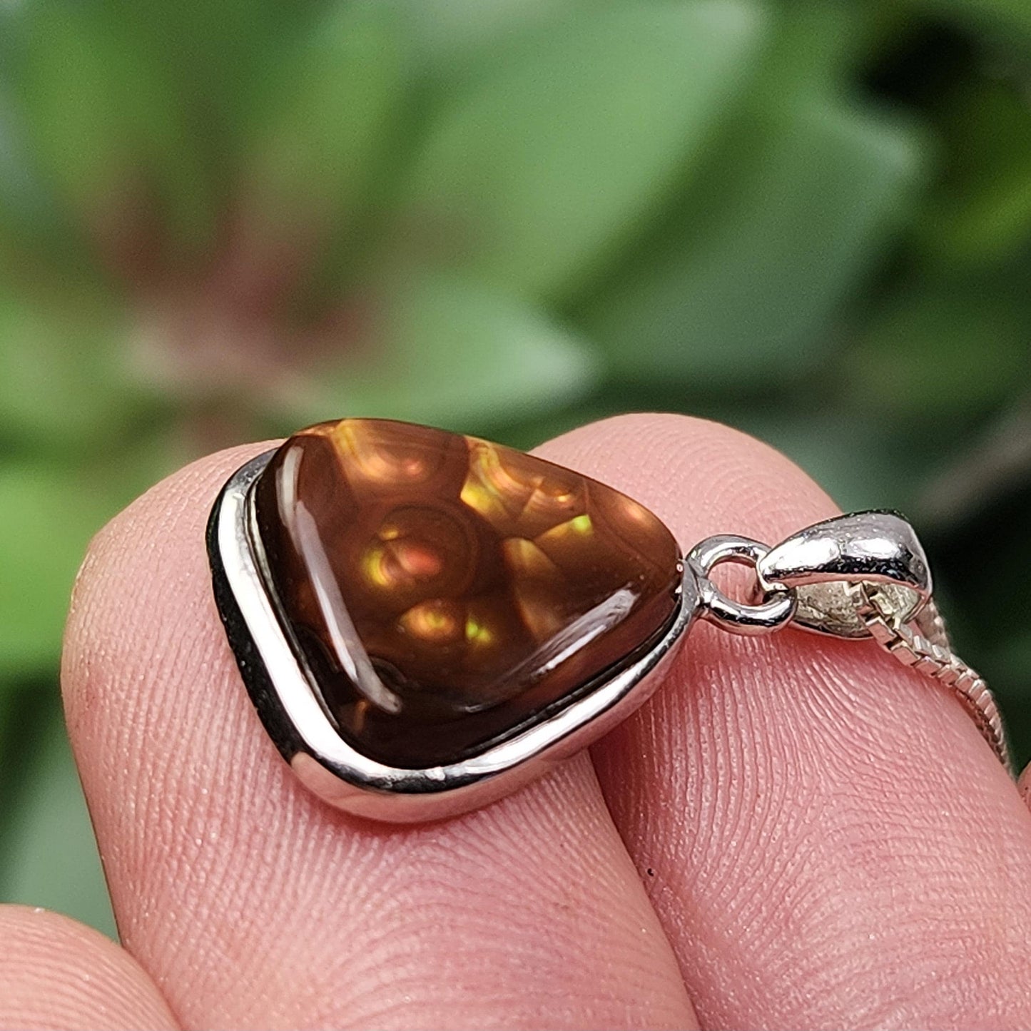 Mexican Fire Agate Pendant, Sterling Silver Polished Fire Agate Necklace