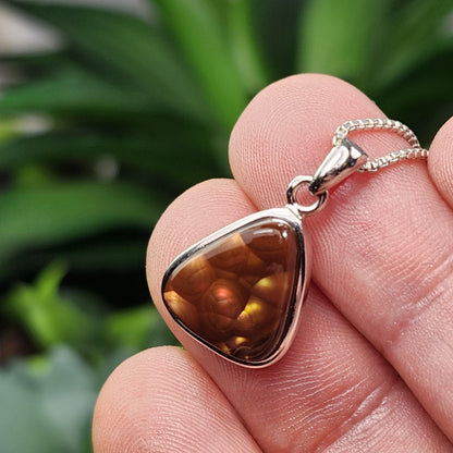 Mexican Fire Agate Pendant, Sterling Silver Polished Fire Agate Necklace