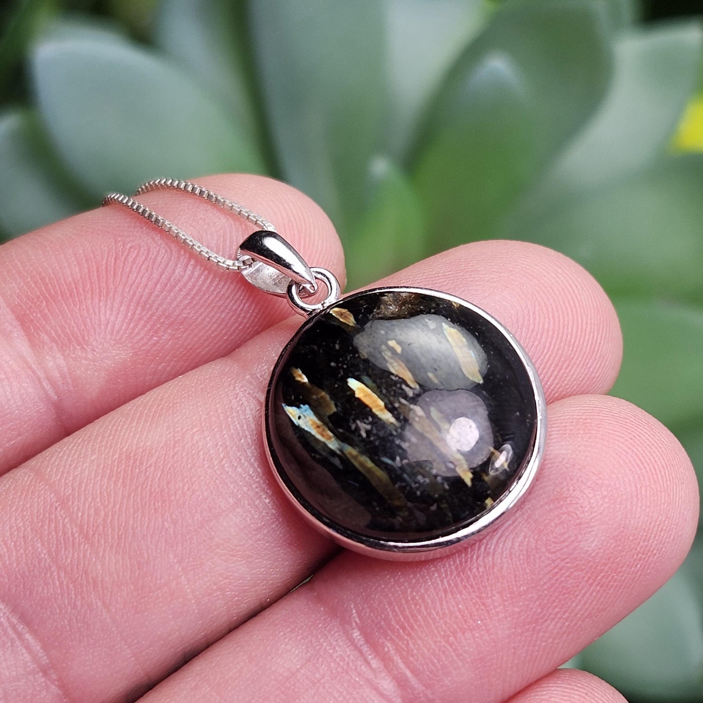 GREENLAND Nuummite Pendant, Sterling Silver Authentic Nuummite Necklace