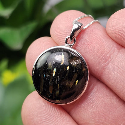 GREENLAND Nuummite Pendant, Sterling Silver Authentic Nuummite Necklace