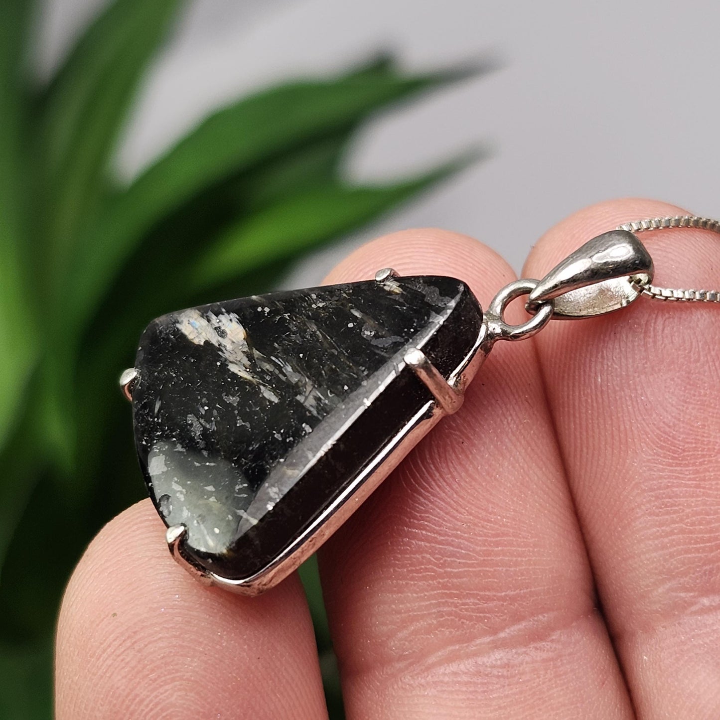 GREENLAND Nuummite Pendant, Sterling Silver Authentic Nuummite Necklace
