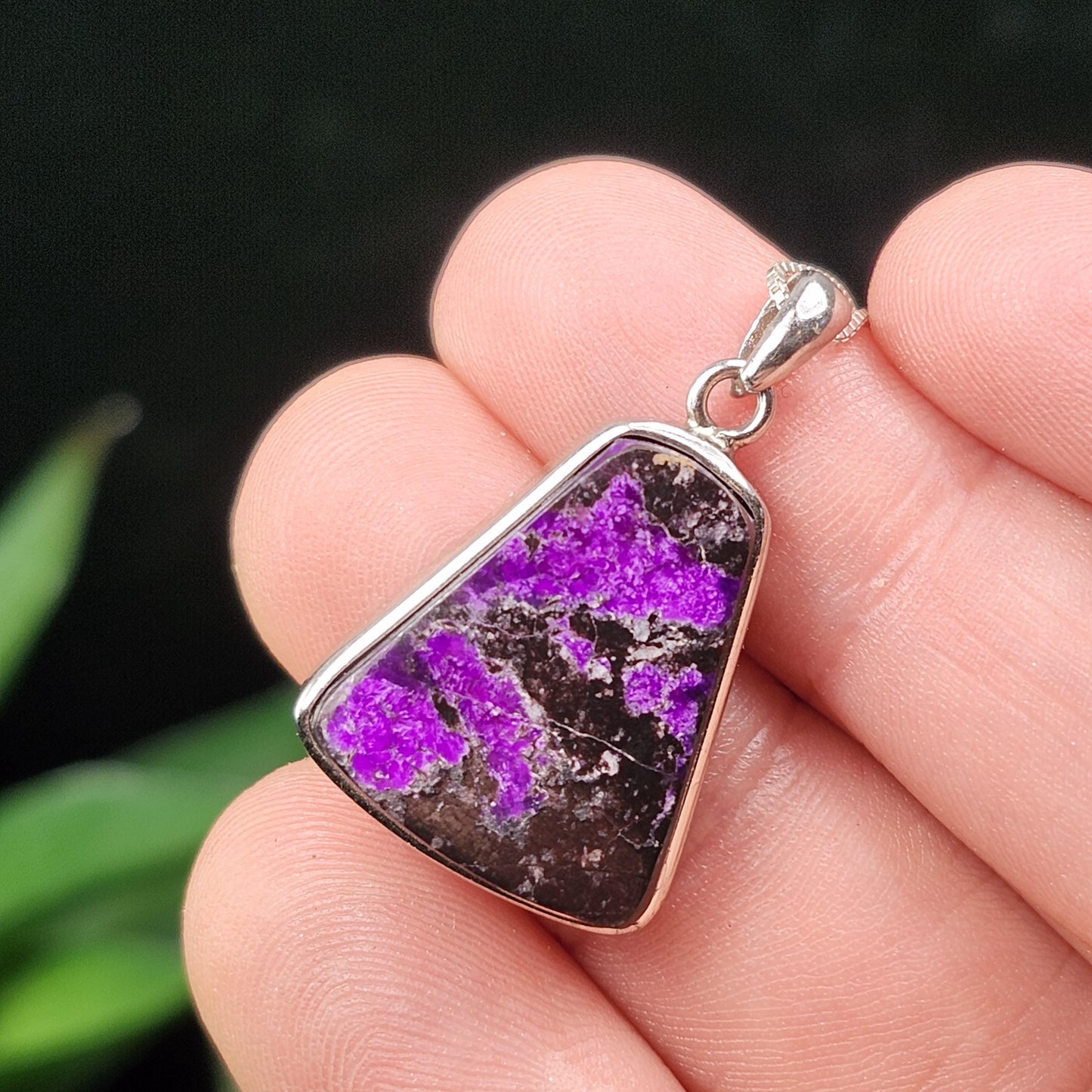 Fibrous Sugilite Pendant, Sterling Silver Sugilite Necklace