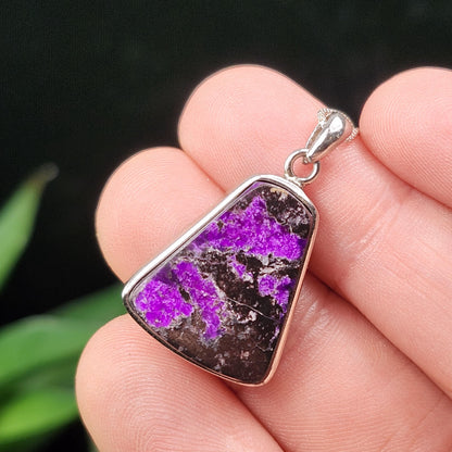 Fibrous Sugilite Pendant, Sterling Silver Sugilite Necklace