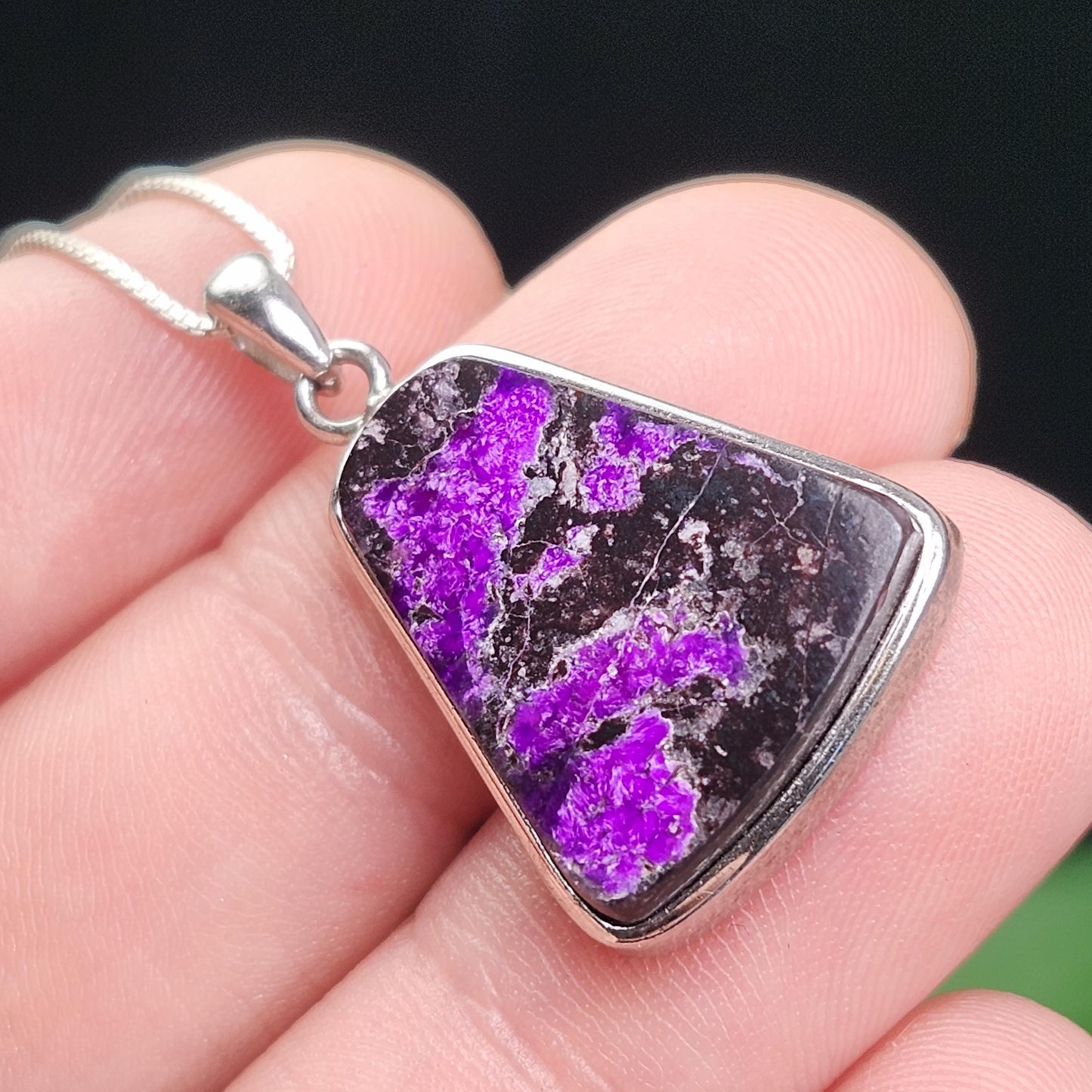 Fibrous Sugilite Pendant, Sterling Silver Sugilite Necklace