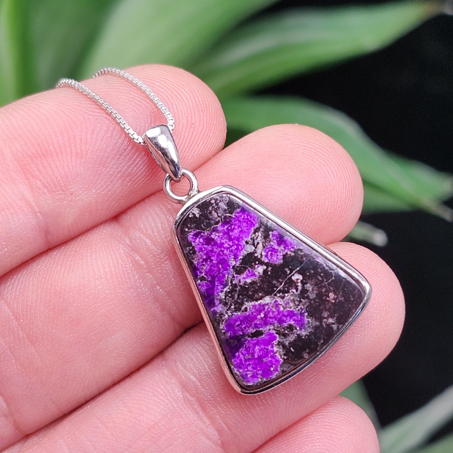 Fibrous Sugilite Pendant, Sterling Silver Sugilite Necklace