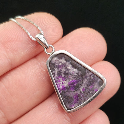 Fibrous Sugilite Pendant, Sterling Silver Sugilite Necklace