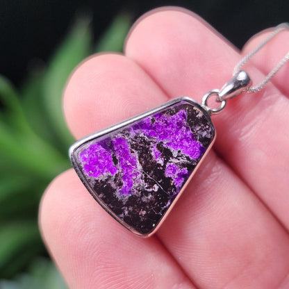 Fibrous Sugilite Pendant, Sterling Silver Sugilite Necklace