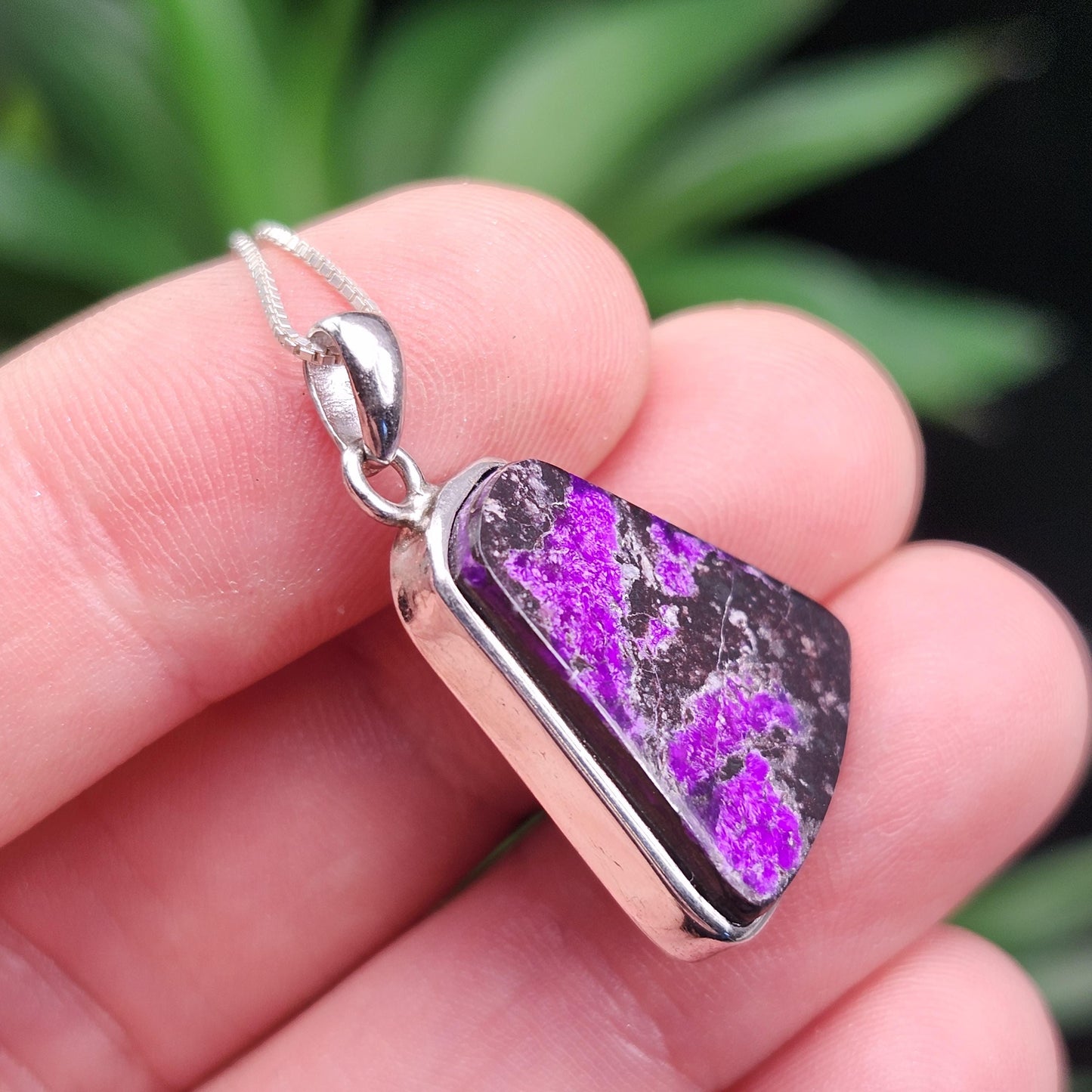 Fibrous Sugilite Pendant, Sterling Silver Sugilite Necklace