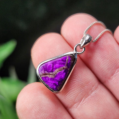 Fibrous Sugilite Pendant, Sterling Silver Sugilite Necklace